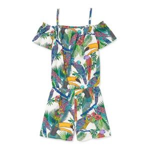 Children’s place colorful tropical boring toucan romper for girls